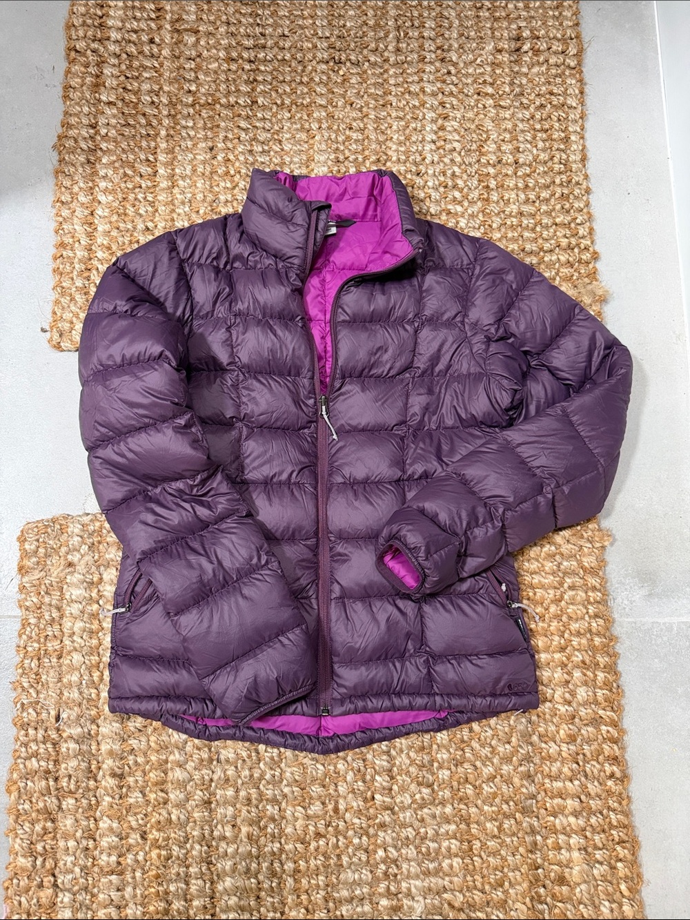 REI Reversible Plum Purple Puffer Jacket with Magenta Lining